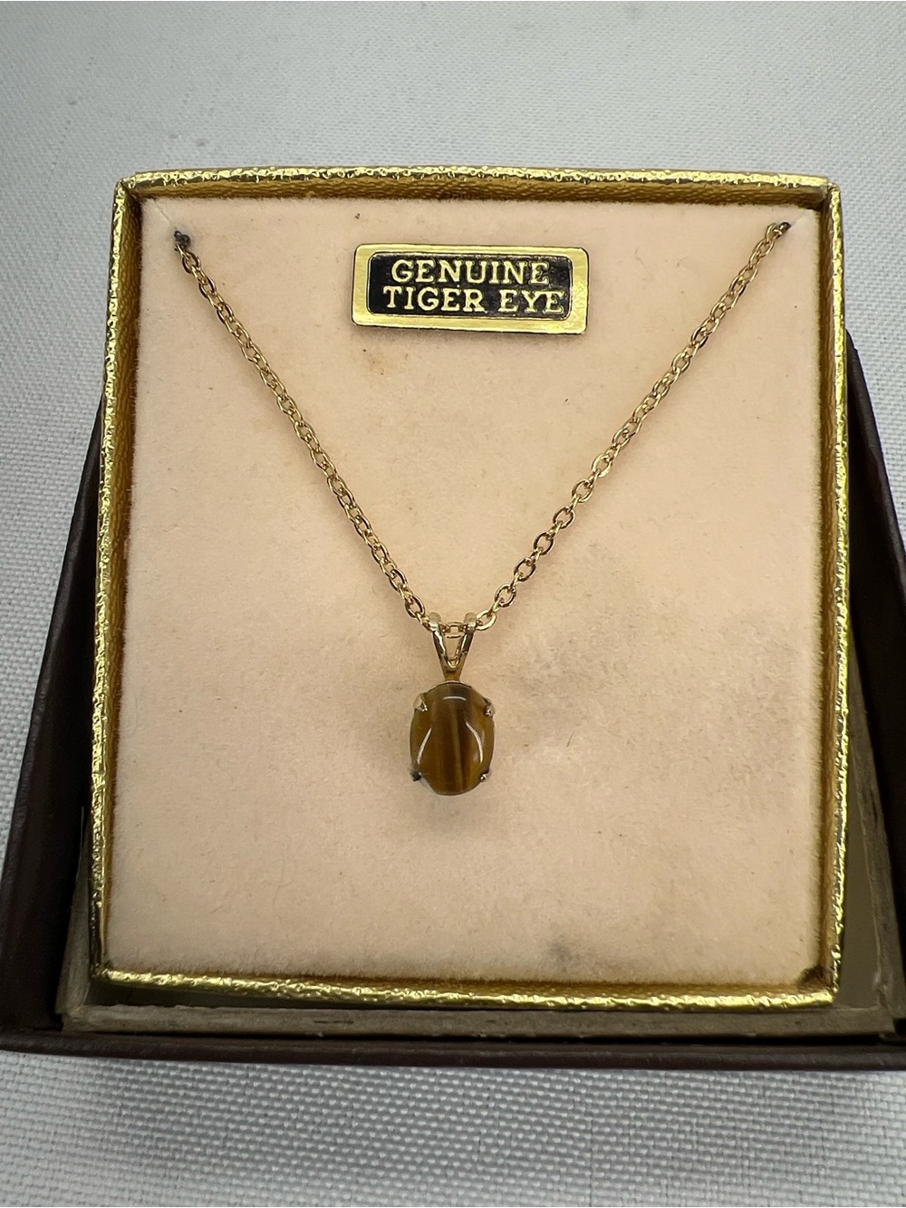 Genuine Tiger Eye Pendant Necklace - Gold Tone